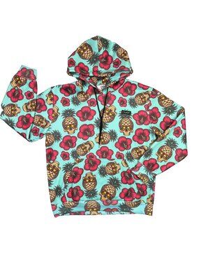 Combat Iron Hoodie Mens XL Pineapple Skull Hawaiian Floral Print Pullover Jacket
